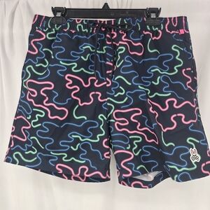Psycho Bunny Mens Perry Neon Swim Shorts - Navy XL